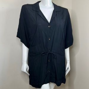 NWT Addition Elle Black Button Down Short Sleeve Shirt, Size 3X